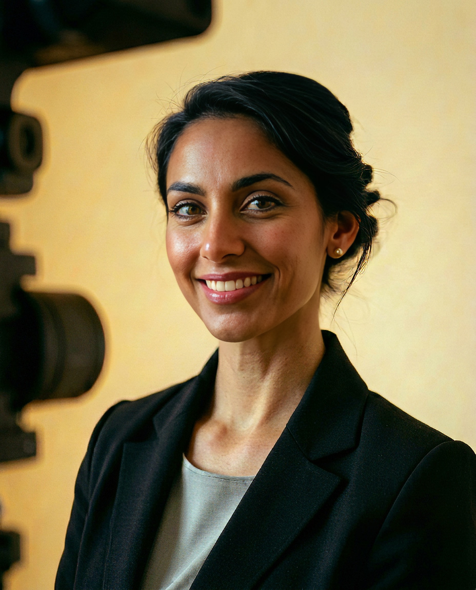 Executive coach, calm and present, ready on camera